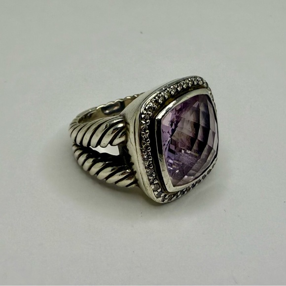 David Yurman Albion 14mm Amethyst & Diamond Ring | Sterling Silver | Siz… - Picture 2 of 10